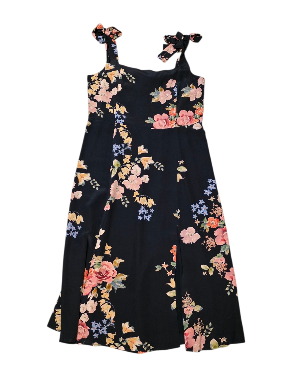 Sézane Dorotha Dress in Calvi Floral Black Pink Midi 100% Silk– Size EU 44/12 US - Picture 2 of 14